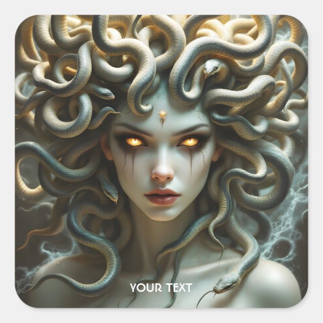 Fantasy Cute  Yellow Eyes Snakes Square Sticker (Front)