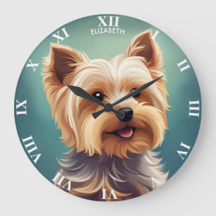 Fantasy Cute Yorkshire Terrier, Vintage Fantasy Large Clock