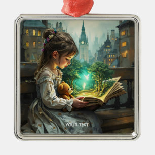 Fantasy Cute Young Girl Reading Metal Ornament