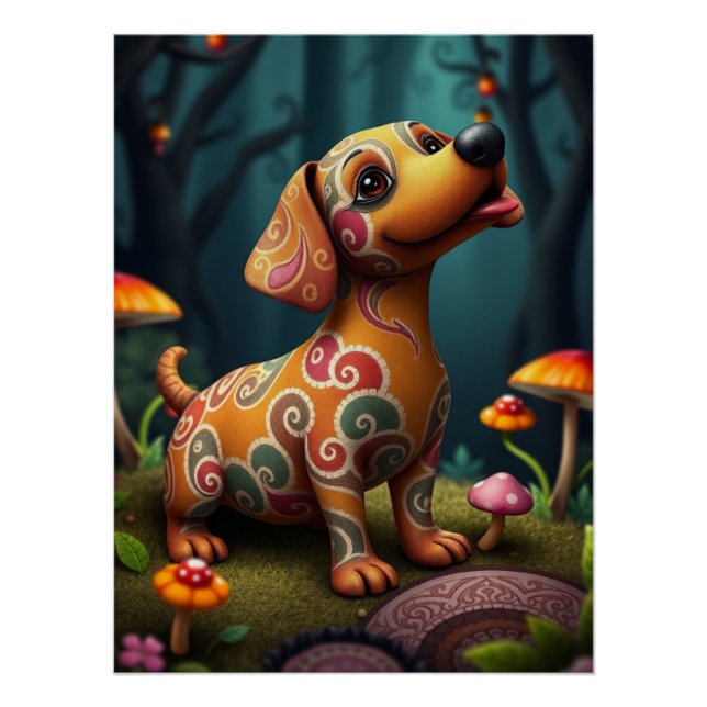 Fantasy Dachshund Puppy Art  Poster (Front)