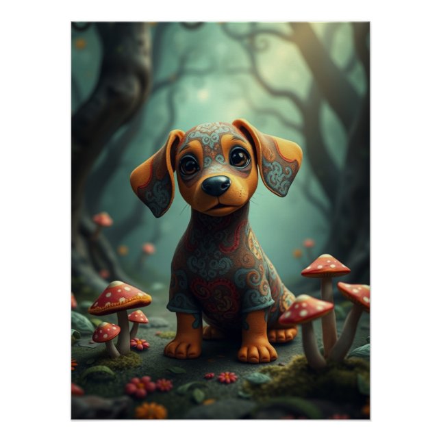 Fantasy Dachshund Puppy Art  Poster (Front)