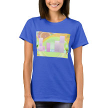 Fantasy dbl City Scape womens ladies t-shirt blue