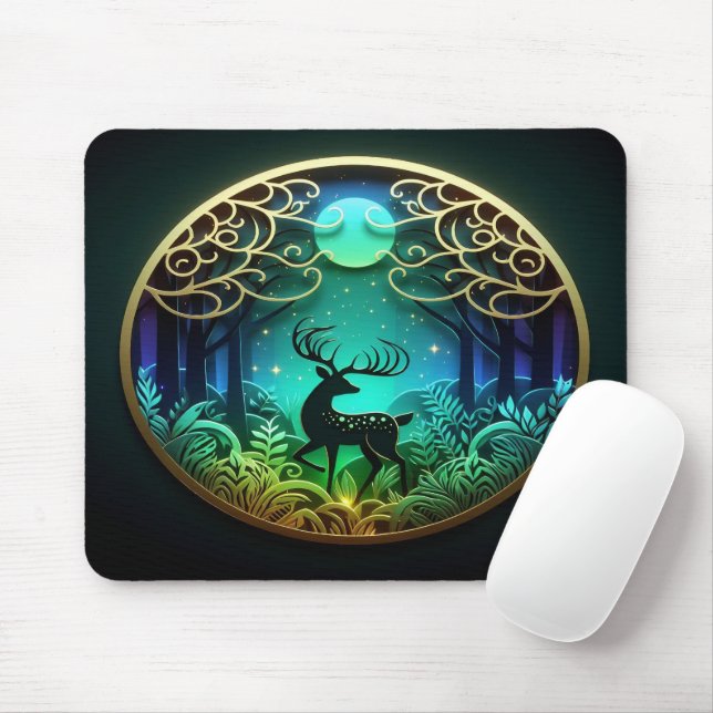 Fantasy Deer in Enchanted Forest Mousepad (With Mouse)