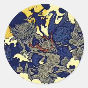 Fantasy Demons - Japanese Woodcut Style (3) Classic Round Sticker
