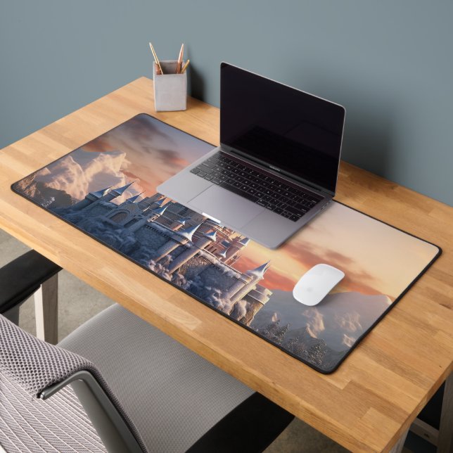 Fantasy digital castle in the mountains  desk mat (Office 2)