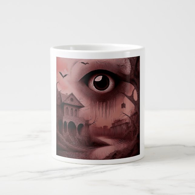 Fantasy: Dilapidated House With Giant Eyeball  Large Coffee Mug (Front)