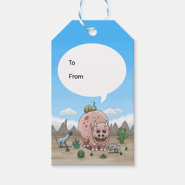 Fantasy dinosaur birthday gift tags (Front)