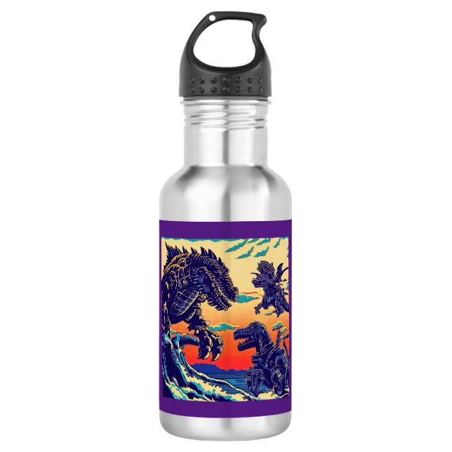 Fantasy Dinosaur Robots Anime - Woodcut 1 532 Ml Water Bottle (Front)