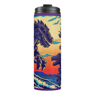 Fantasy Dinosaur Robots Anime - Woodcut 1 Thermal Tumbler