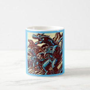 Fantasy Dinosaur Robots Anime - Woodcut 3 Coffee Mug