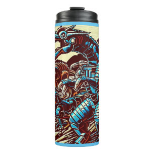 Fantasy Dinosaur Robots Anime - Woodcut 3 Thermal Tumbler
