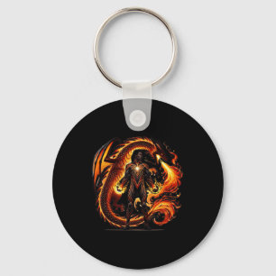 Fantasy Dragon African American Black Man Superher Key Ring