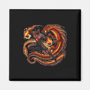 Fantasy Dragon African American Black Man Superher Magnet