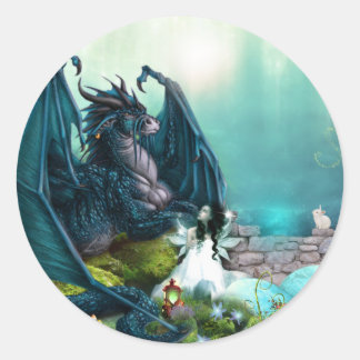 Fantasy Dragon and Fairy Classic Round Sticker