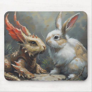 Fantasy Dragon and Rabbit Mouse Pad
