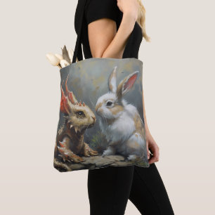 Fantasy Dragon and Rabbit Tote Bag