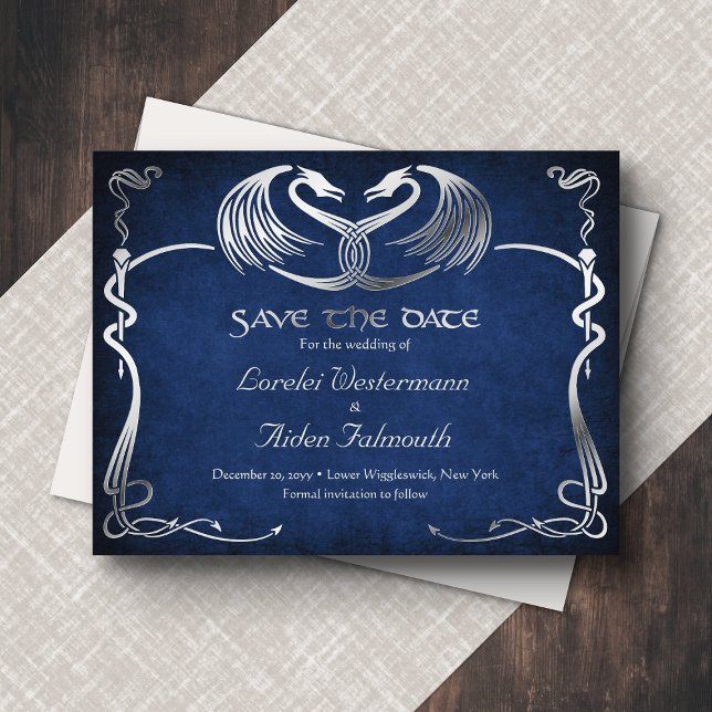 Fantasy Dragon Blue Wedding Save the Date Card (Creator Uploaded)