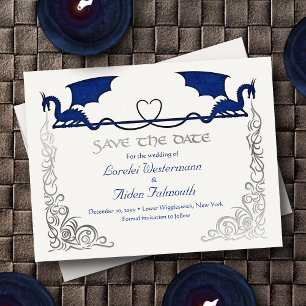 Fantasy Dragon Blue Wedding Save the Date Card
