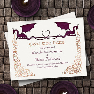 Fantasy Dragon Burgundy Wedding Save the Date Card