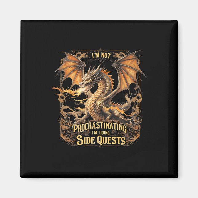 Fantasy Dragon Gamer Procrastination Side Quest Ap Magnet (Front)