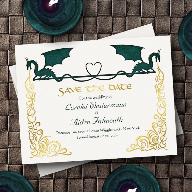 Fantasy Dragon Green Wedding Save the Date Card (Creator Uploaded)