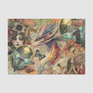 Fantasy Dragon Mixed Media Collage Decoupage Tissue Paper