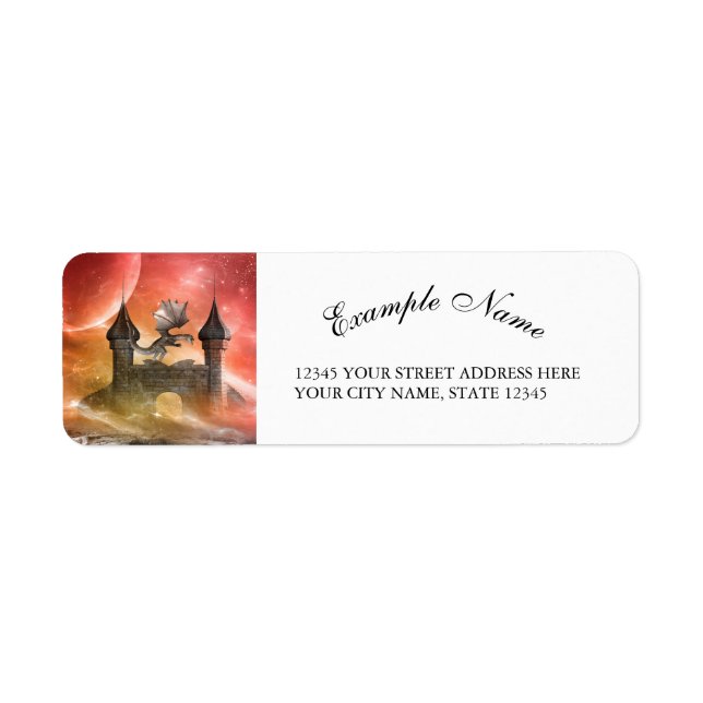 Fantasy, dragon on the castle return address label (Front)