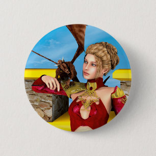 Fantasy Dragon Princess Digital Art 6 Cm Round Badge