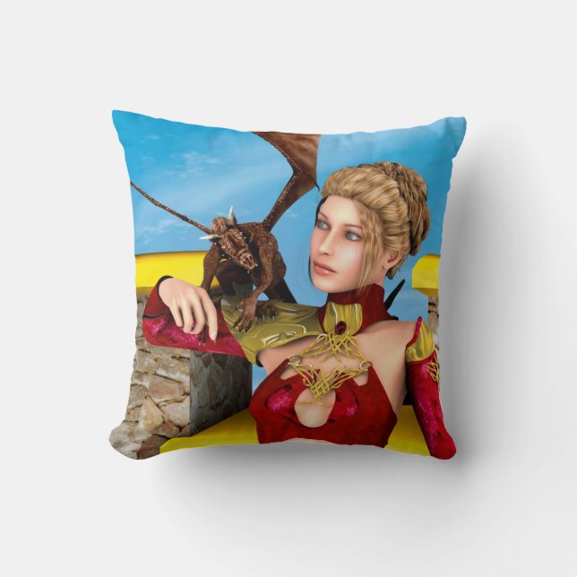 Fantasy Dragon Princess Digital Art Cushion (Front)