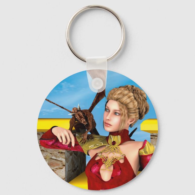 Fantasy Dragon Princess Digital Art Key Ring (Front)
