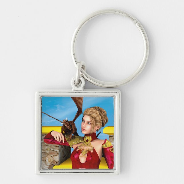 Fantasy Dragon Princess Digital Art Key Ring (Front)
