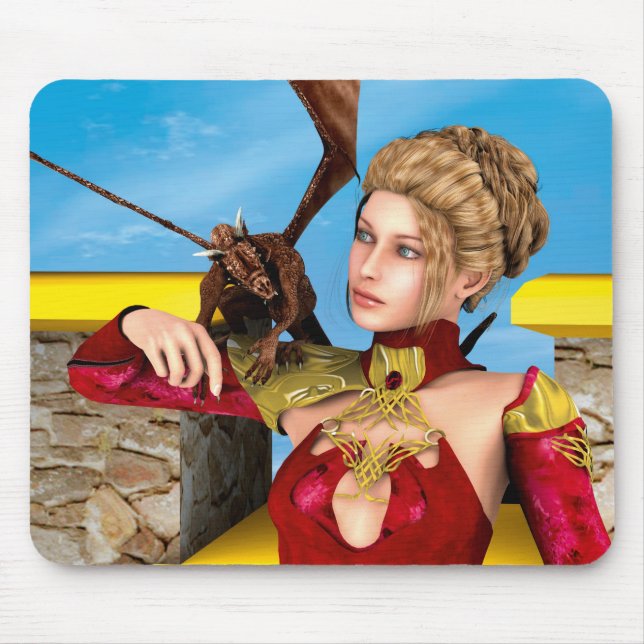 Fantasy Dragon Princess Digital Art Mouse Pad (Front)