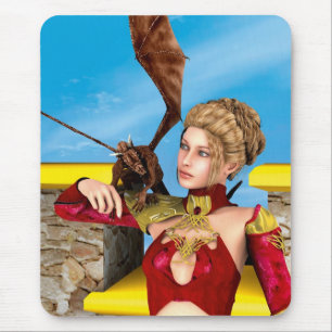 Fantasy Dragon Princess Digital Art Mouse Pad