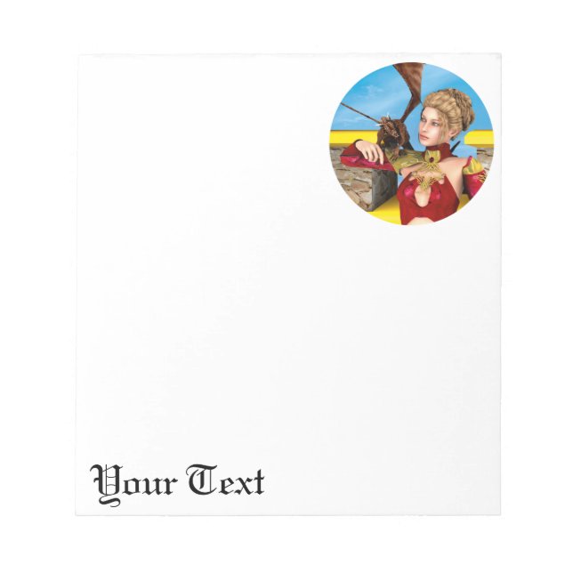 Fantasy Dragon Princess Digital Art Notepad (Front)