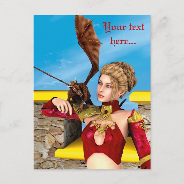 Fantasy Dragon Princess Digital Art Postcard (Front)