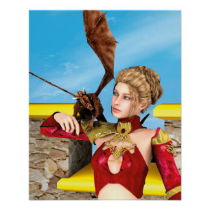 Fantasy Dragon Princess Digital Art Poster