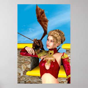 Fantasy Dragon Princess Digital Art Poster