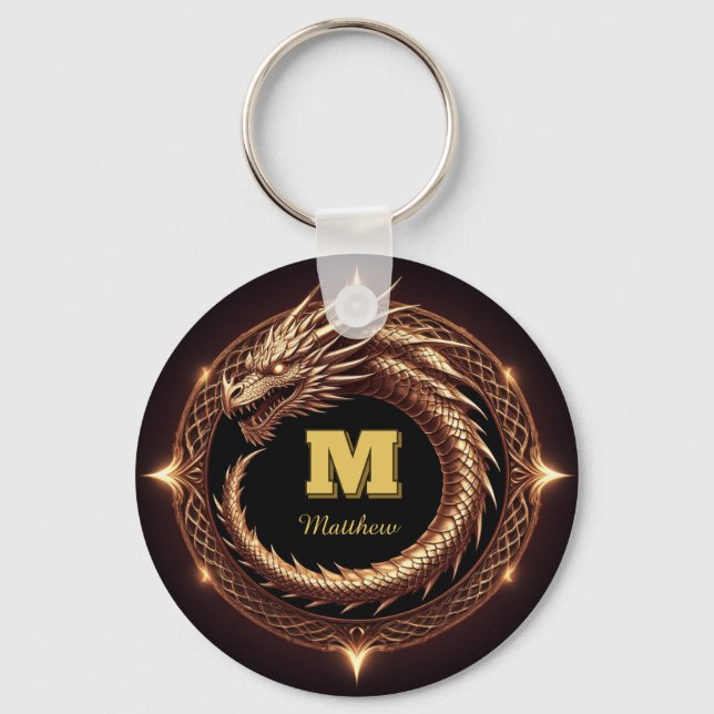 🐉 Fantasy Dragon Ring Frame Custom Initial Badge  Key Ring (Front)