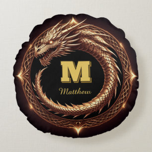 🐉 Fantasy Dragon Ring Frame Custom Initial Badge Round Cushion