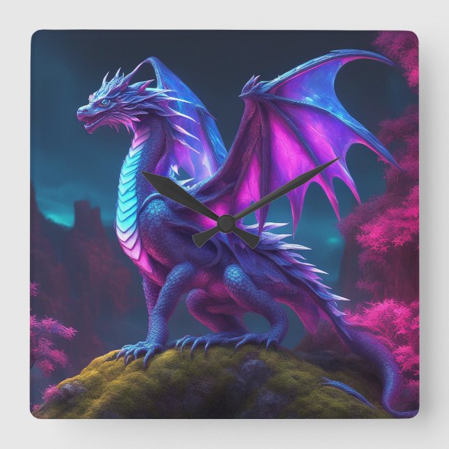"Fantasy Dragon" Square Wall Clock (Front)