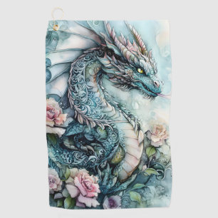Fantasy Dragon Surrounded by Roses Golf Towel
