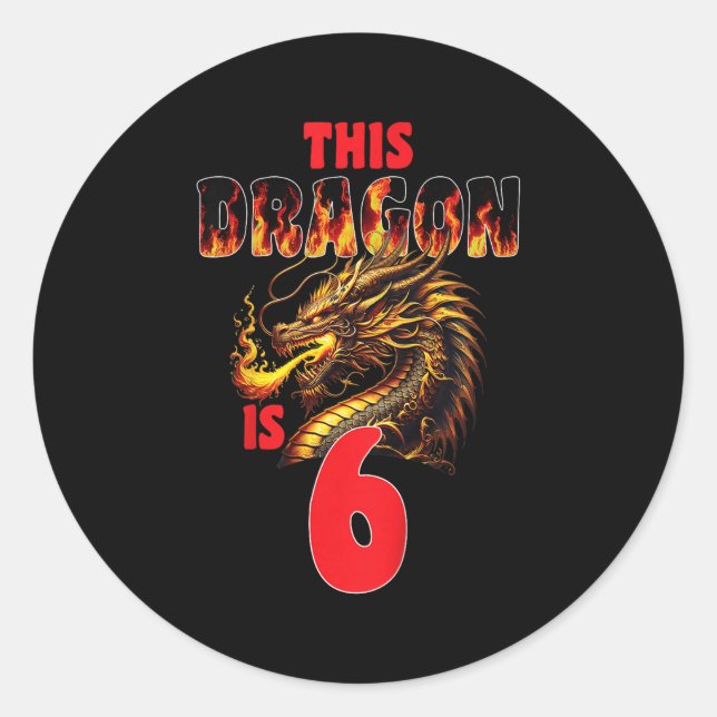 Fantasy Dragon Theme For Kids Turning 6 Birthday  Classic Round Sticker (Front)
