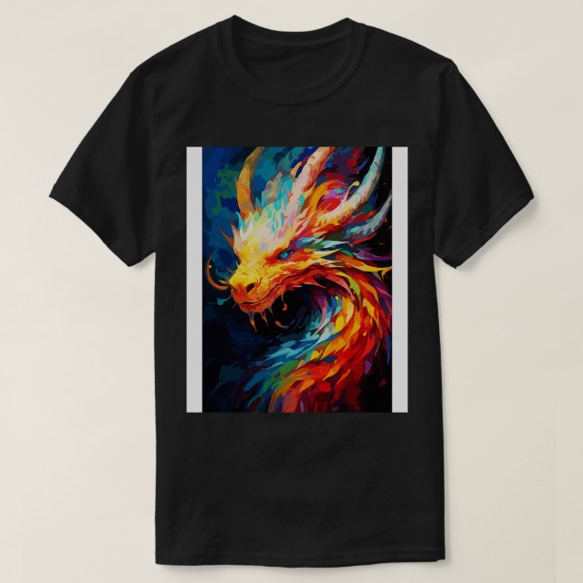 Fantasy Dragon Watercolor Painting Abstract Art T-Shirt (Design Front)