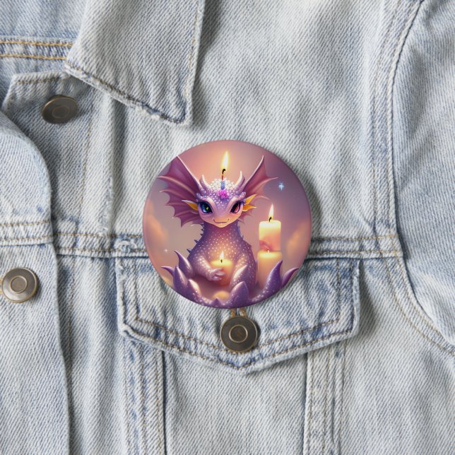 Fantasy Dragon with Birthday Candles 7.5 Cm Round Badge (In Situ)