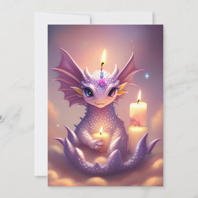 Fantasy Dragon with Birthday Candles Holiday Card (Front)