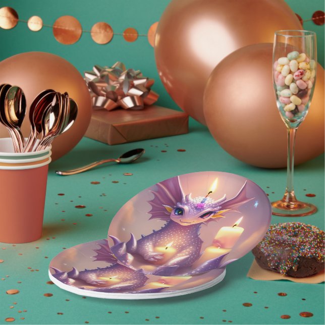 Fantasy Dragon with Birthday Candles Paper Plate (Multi)