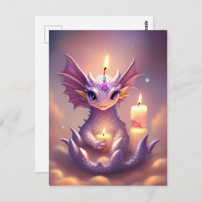 Fantasy Dragon with Birthday Candles Postcard (Front/Back)