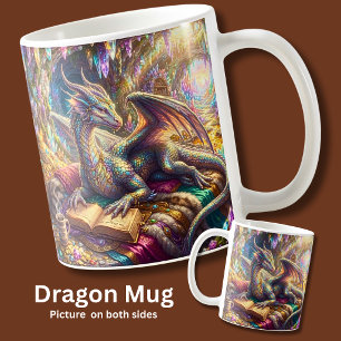 Fantasy Dragon with Book & Coffee in her Lair Mug