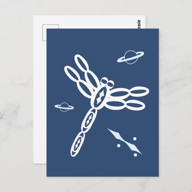Fantasy Dragonfly and OuterSpace Rift, blue, white Postcard (Front/Back)