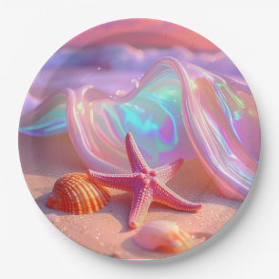 Fantasy Dream Beach With Beautiful Pink Starfish Paper Plate